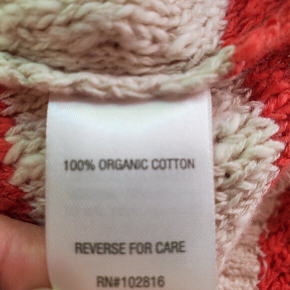 Garnet Hill SZ XL Chunky Crochet Sweater Orange Striped Beachy 100% Org. Cotton - Picture 6 of 7